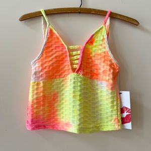 Neon Tie Dye Honeycomb Crop Top